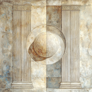 Depiction of the core principles of Stoicism – virtue, reason, self-control, and acceptance of the inevitable.
