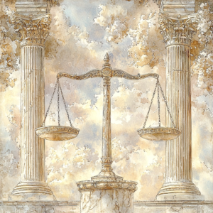 Depiction of fairness – a central virtue in Stoicism, promoting justice and equality.