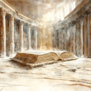 Depiction of the foundations of Stoicism – core principles such as virtue, reason, and serenity.