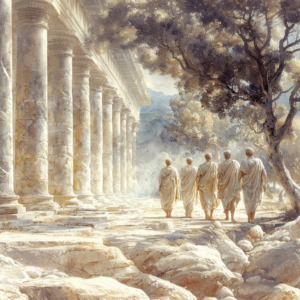Depiction of the history of Stoicism – the origins and evolution of Stoic philosophy from antiquity to the present.