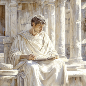 Depiction of reflection and self-examination – central practices in Stoicism for personal growth.