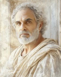 Stilisierte Darstellung von Hierokles, ein stoischer Philosoph, bekannt für seine Lehren über Gemeinschaft, Ethik und die ‚Kreise des Mitgefühls‘.