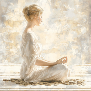 Depiction of money and Stoicism – how Stoic principles promote financial calmness and wise decisions.