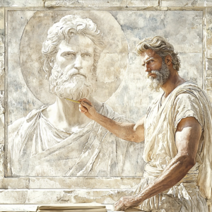 Depiction of negative visualization – a Stoic technique to imagine potential losses and enhance gratitude.