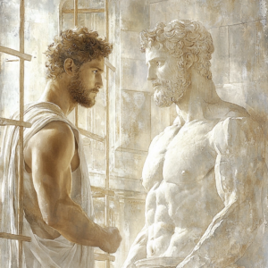 Depiction of self-discipline and growth – how Stoicism fosters inner strength and personal development.