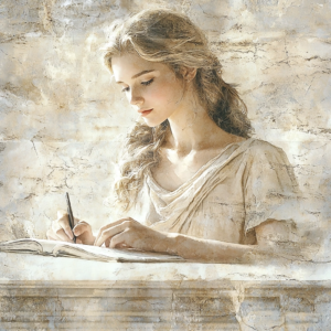 Depiction of the Stoic journal – a reflection technique to organize thoughts and cultivate wisdom.