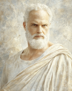 Stylized Representation of Zeno of Citium, a Greek philosopher and founder of Stoicism, known for his teachings on virtue and reason.