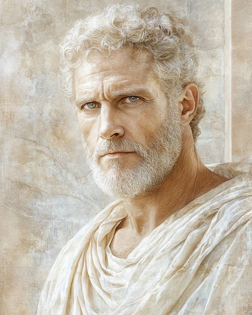 Stylized Depiction of Cato the Younger 🛡️ Stylized depiction of Cato the Younger, a Roman statesman and Stoic known for his unwavering courage and integrity in the political arena. His legacy emphasizes cardinal virtues like justice and courage and inspires with quotes on moral steadfastness and the fight for freedom.