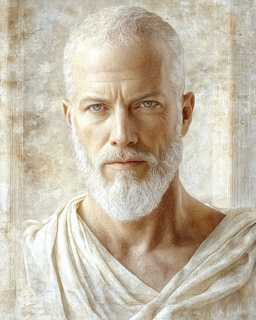 Stilisierte Darstellung von Gaius Helvidius Priscus 🛡️ Stilisierte Darstellung von Gaius Helvidius Priscus, ein römischer Senator und Stoiker, bekannt für seine Standhaftigkeit und seinen Einsatz für die Freiheit gegen autoritäre Herrschaft. Sein Vermächtnis betont Kardinaltugenden wie Tapferkeit und Gerechtigkeit und inspiriert mit Zitaten über politische Integrität und moralische Prinzipien.