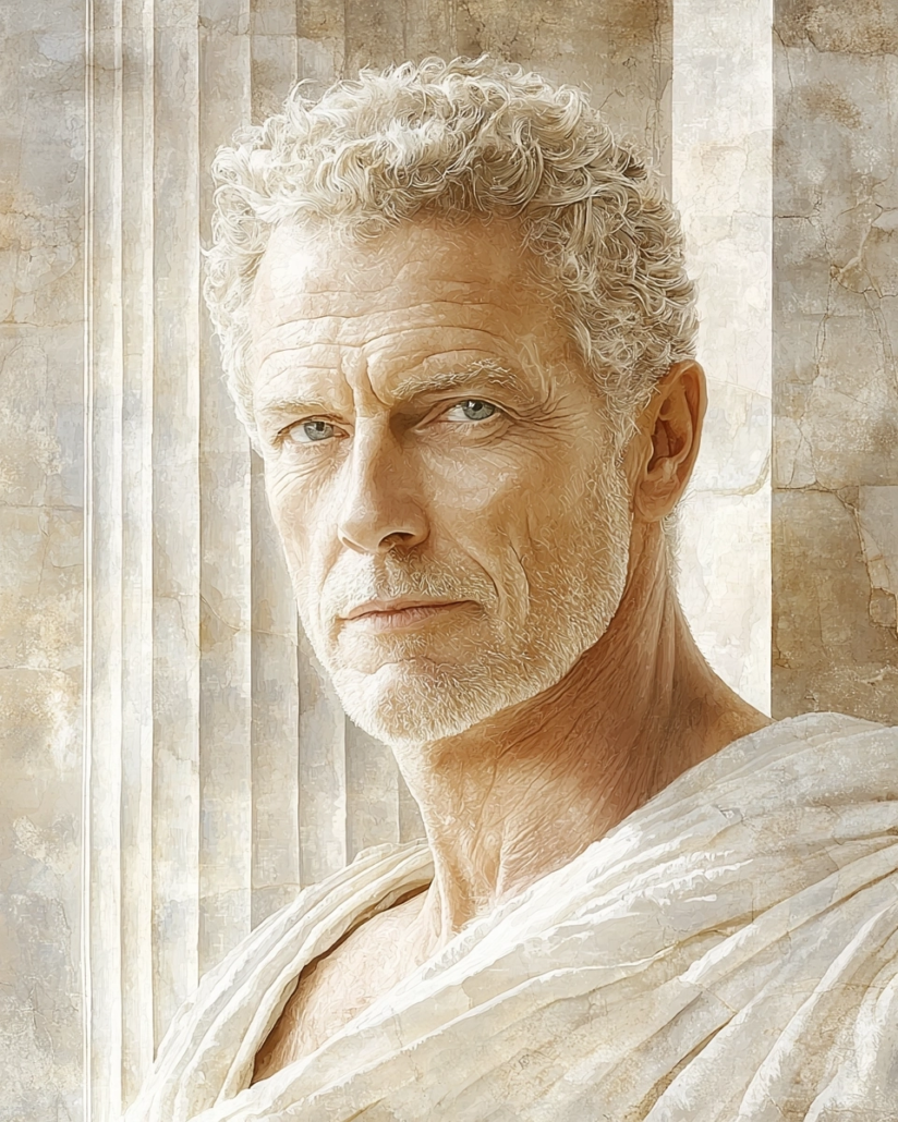 Stylized Depiction of Jason of Nysa 📚 Stylized depiction of Jason of Nysa, a Stoic philosopher and scientist, known for his writings on cosmic order and ethics. His legacy emphasizes cardinal virtues like wisdom and prudence and inspires with quotes on the harmony of science and philosophical reflection.