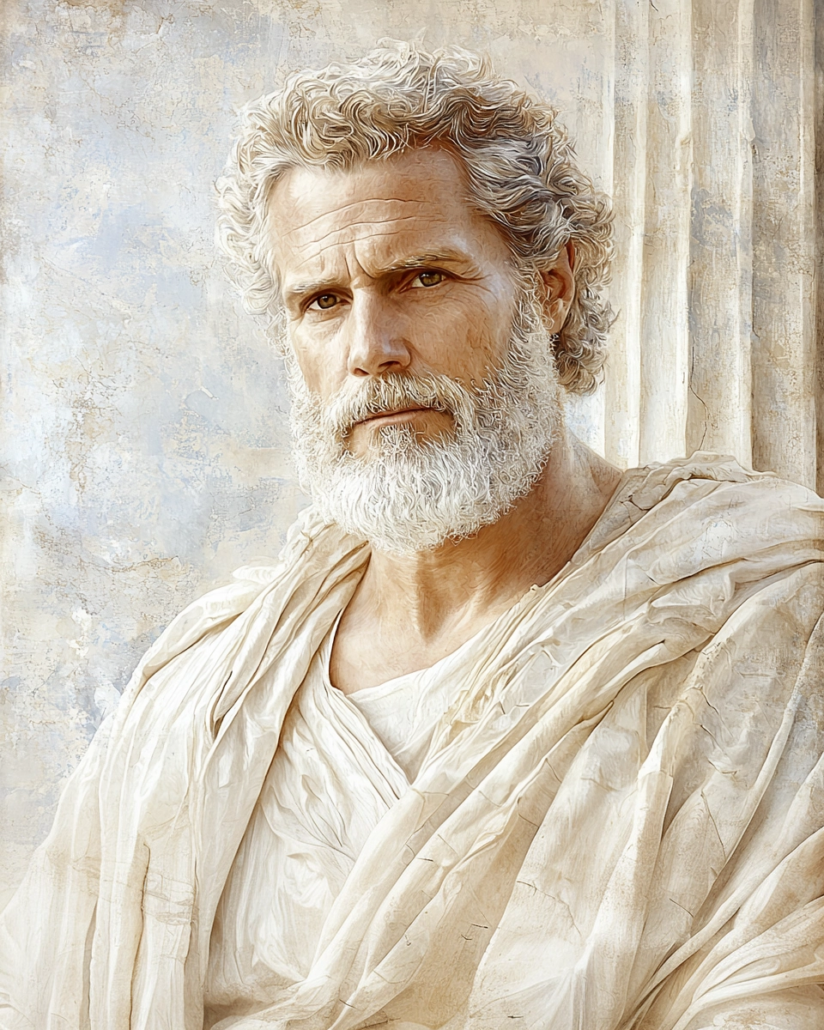 Stilisierte Darstellung von Marcus Aurelius, ein römischer Kaiser und stoischer Philosoph, bekannt für seine wichtigen Lehren über Tugend, Selbstdisziplin und Gelassenheit. Sein Vermächtnis in den *Selbstbetrachtungen* betont Kardinaltugenden wie Weisheit und Gerechtigkeit und enthält zeitlose Zitate zur Lebensführung.