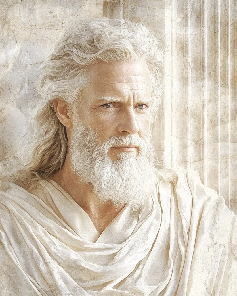 Stylized depiction of Quintus Sextius, a Roman philosopher known for blending Stoic philosophy with an ascetic lifestyle. His legacy emphasizes cardinal virtues like self-discipline and prudence and inspires with quotes on inner strength and daily reflection.