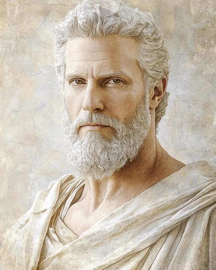 Stylized Depiction of Sphaerus ⚖️ Stylized depiction of Sphaerus, a Stoic philosopher and student of Zeno, known for his teachings on logic, ethics, and political influence. His legacy emphasizes cardinal virtues like reason and justice and inspires with quotes that highlight the connection between philosophy and governance.