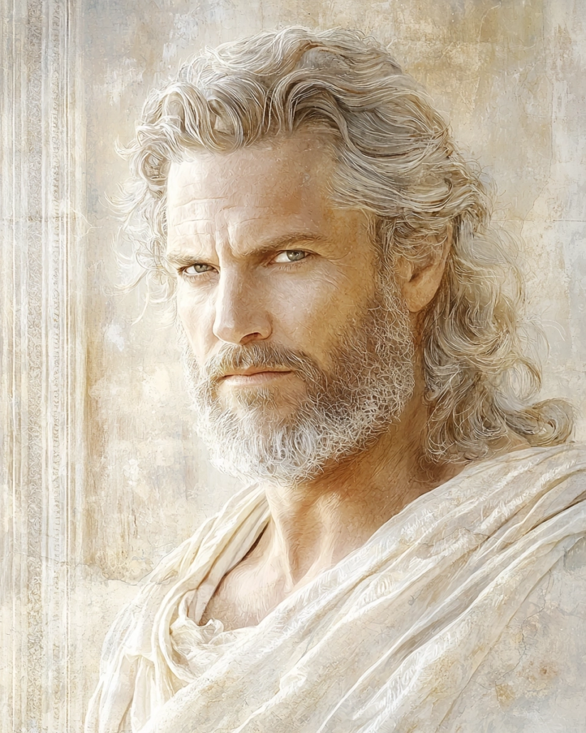 Stylized depiction of Publius Clodius Thrasea Paetus, a Roman senator and Stoic, known for his courageous resistance to tyranny and devotion to Stoic virtues. His legacy emphasizes cardinal virtues like courage and justice and inspires with quotes on moral steadfastness and the value of freedom.