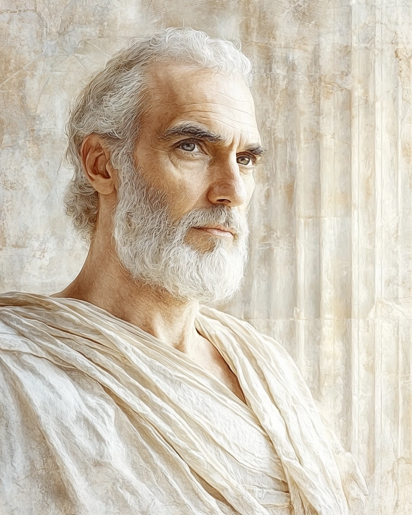 Stylized Depiction of Zeno of Tarsus 🏺 Stylized depiction of Zeno of Tarsus, a Stoic philosopher of the Middle Stoa, known for his teachings on ethics and cosmic order. His legacy emphasizes cardinal virtues like justice and wisdom and inspires with quotes on moral responsibility and the connection between humanity and nature.