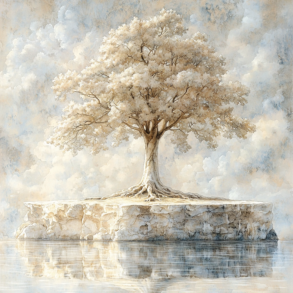 Illustration eines friedlichen Moments in der Natur, der das stoische Prinzip des Lebens im Einklang mit der natürlichen Ordnung darstellt.