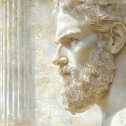 Stylized depiction of Stoic life lessons symbolizing inner strength and guidance in daily life.