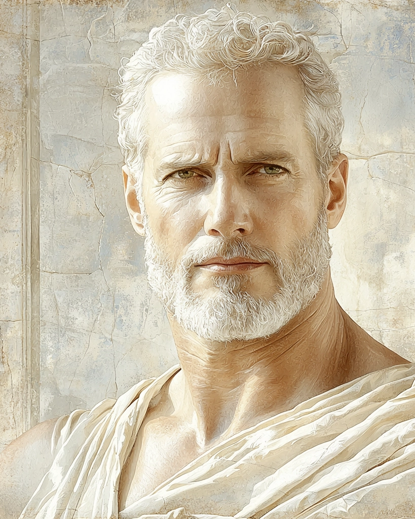 Stilisierte Darstellung von Flavius Arrianus, bekannt für seine Werke zur Geschichte und Philosophie der Stoa.