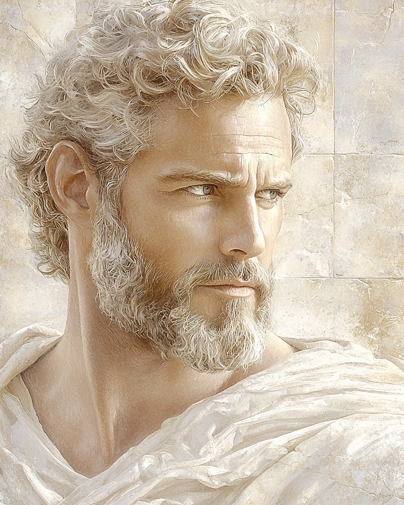 Stilisierte Darstellung von Julius Canus, der mit stoischer Gelassenheit seinem Tod entgegentrat und ein Symbol für innere Stärke wurde.