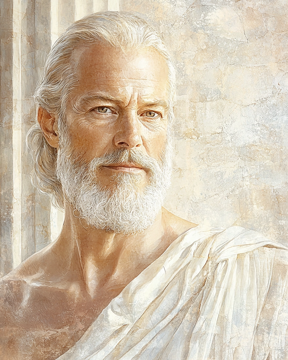 Stilisierte Darstellung von Papirius Fabianus, einem Stoiker und Meister der Rhetorik, bekannt für seine klare und kraftvolle Rede.