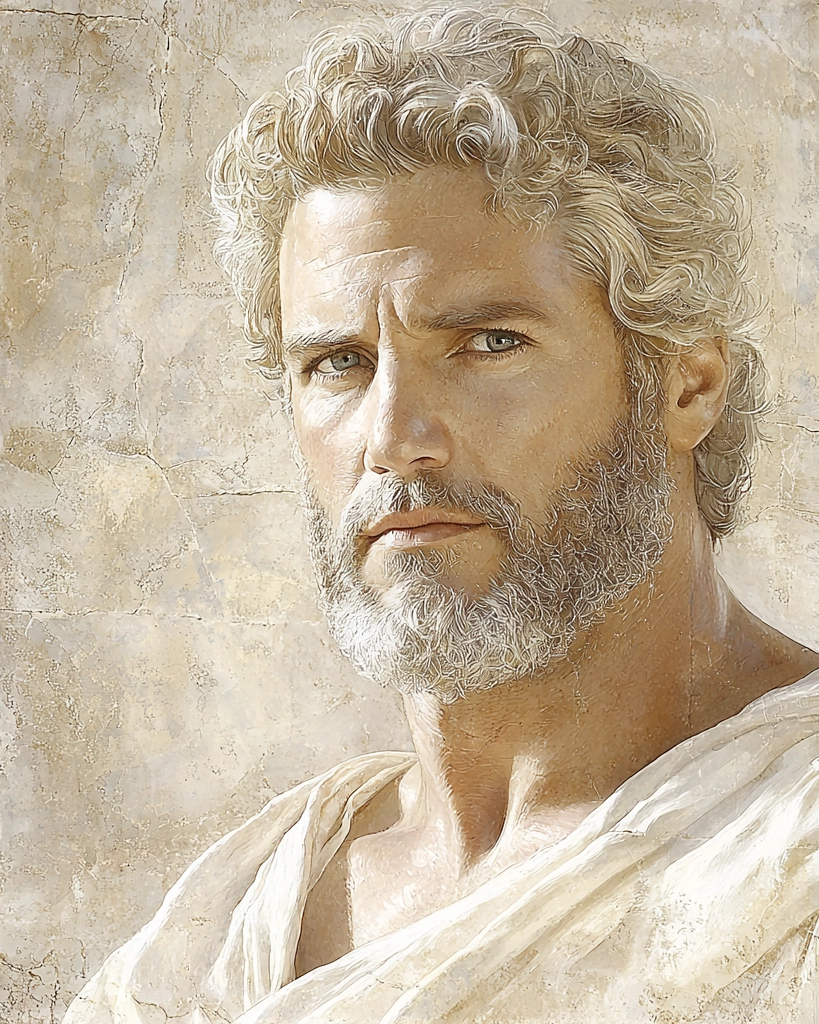 Stilisierte Darstellung von Theon von Alexandria, Mathematiker und Philosoph, bekannt für seine Kommentare zu Euklids „Elemente“.