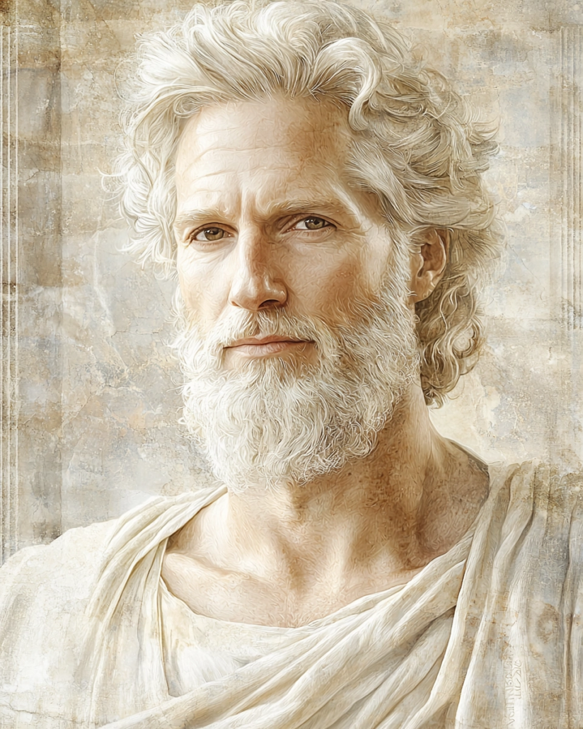 Stilisierte Darstellung von Zenodotus, einem stoischen Philosophen und Schüler von Diogenes von Babylon, bekannt für seine Lehren.