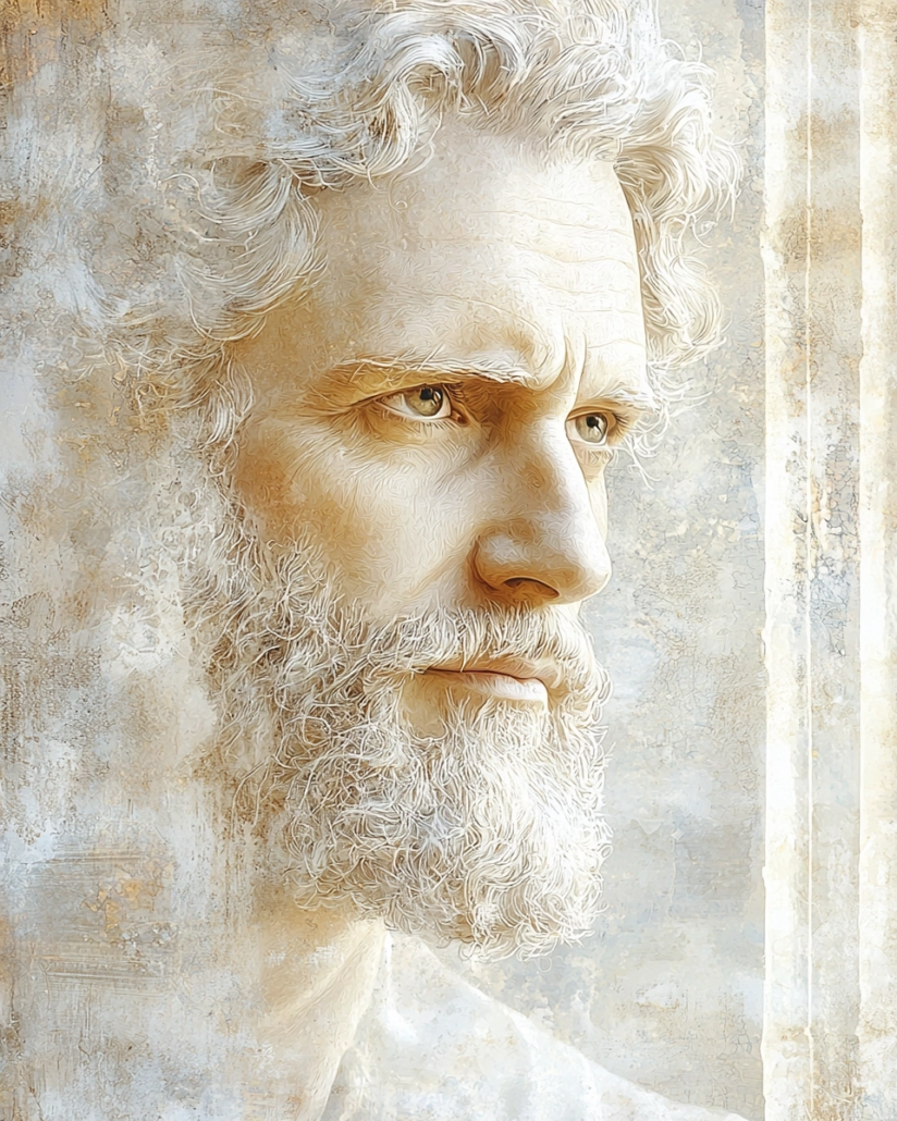 Stylized depiction of Apollonius of Tyre, an ancient scholar and philosopher, known for his wisdom and teachings.