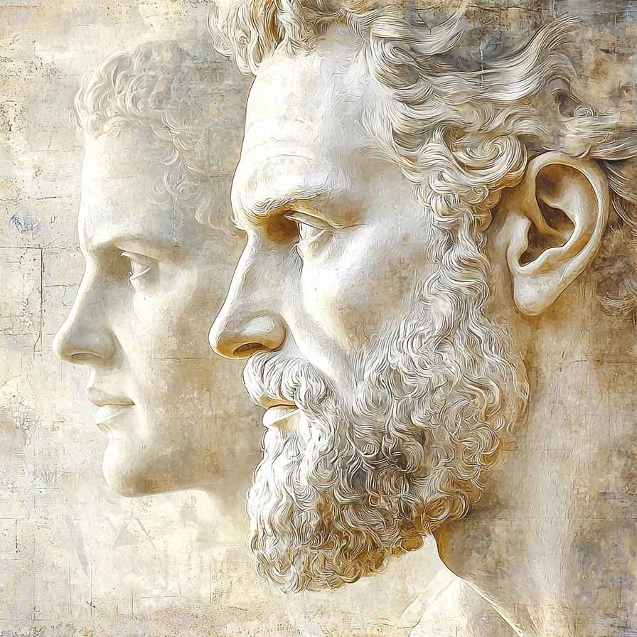 Stylized Depiction: The Architects of Stoicism Stylized depiction of the founders and systematizers of Stoicism, who built the foundation of this philosophy.