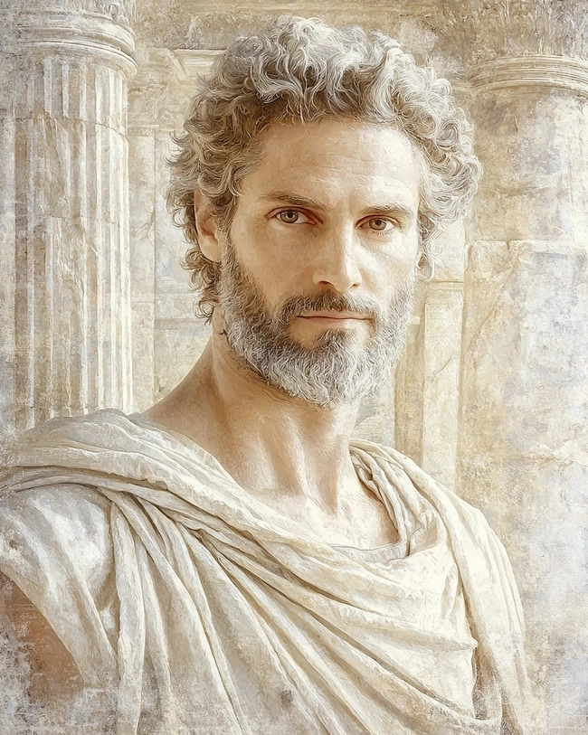 Stylized depiction of Athenodorus of Soli, a student of Zeno and brother of the poet Aratus, known for his Stoic teachings.