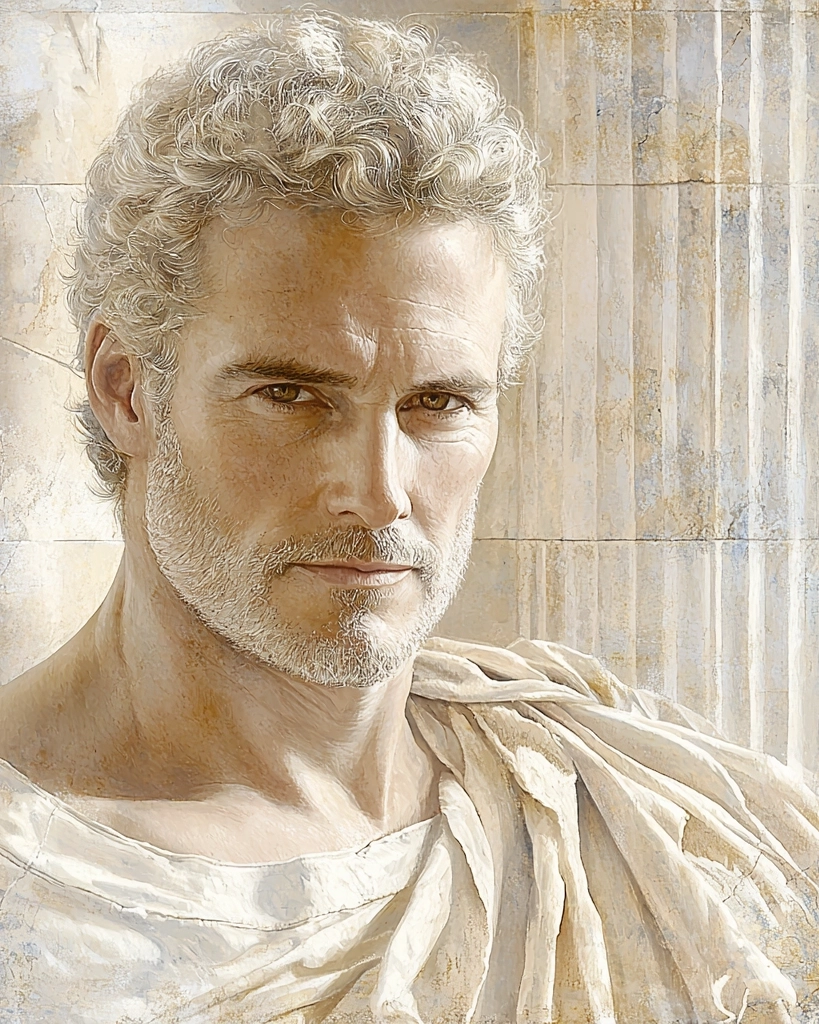 Stylized depiction of Polemon of Athens, a Stoic philosopher and student of Panaetius, known for his teachings.