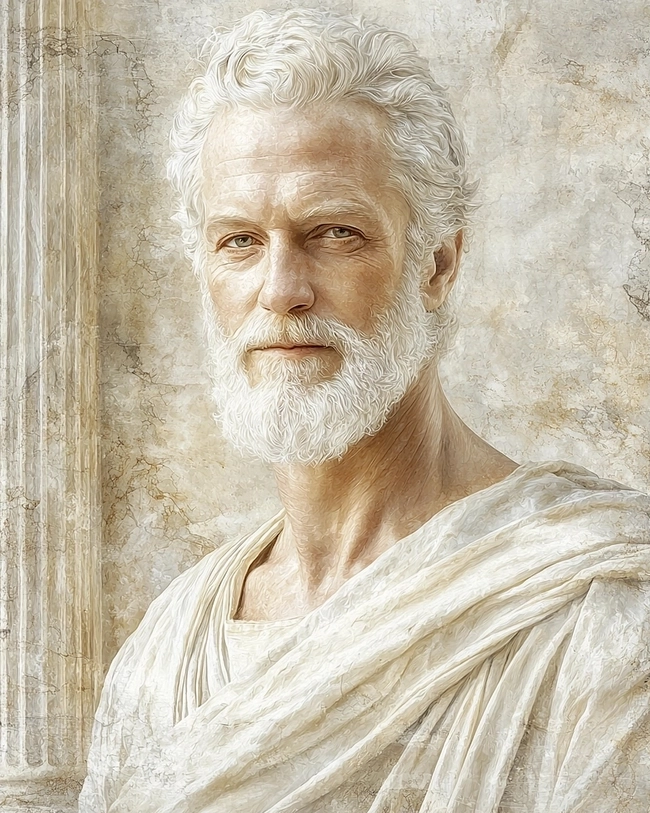 Stylized depiction of Stertinius, a Stoic philosopher of ancient Rome, known for his teachings on serenity.
