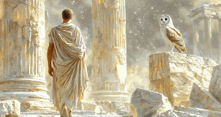 Abstrakter Vergleich von Platons Seelenlehre und stoischer Seeleneinheit, mit Fokus auf Urteil und Verantwortung.